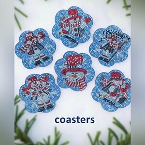Hand Crafted Diamond Art Snowman Coasters Set